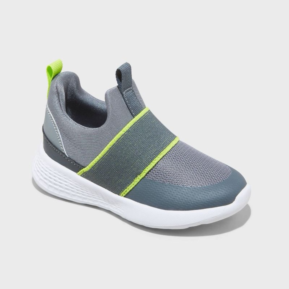 Cat & Jack Gray and Lime slip on Kids Sneakers 11T